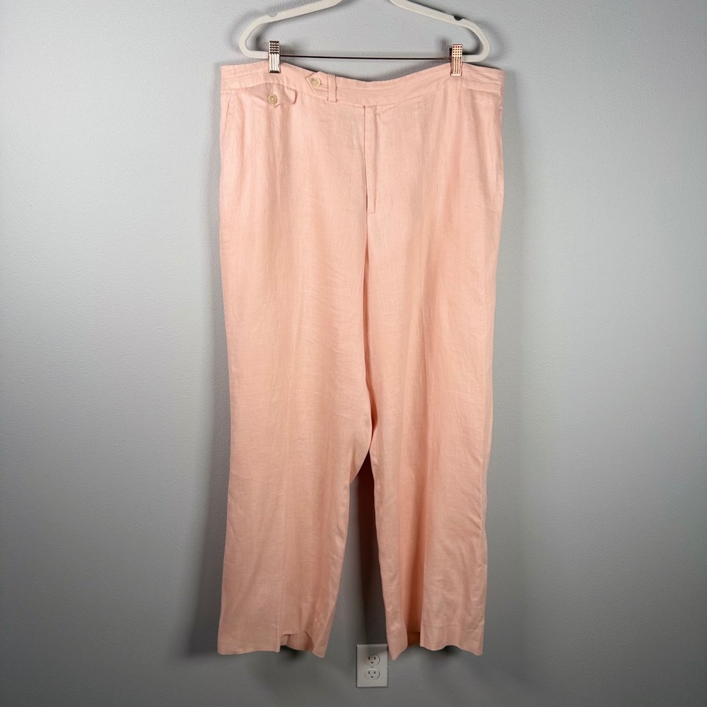 Lauren Ralph Lauren Pink 100% Linen Wide Leg Trousers Pants Plus Size 20W Lined